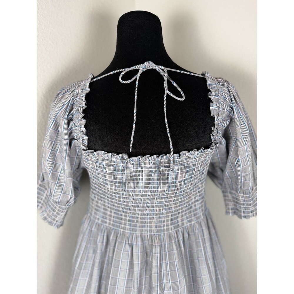 Hill House Home Athena Nap Dress Small Matilda Plaid Smocked Puff Sleeve Mini - Picture 4 of 13